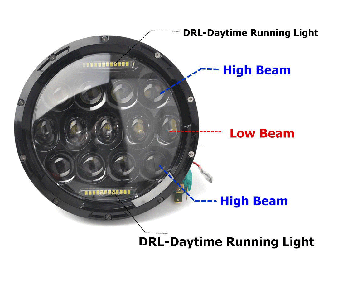 Универсален 7 инча 18см ЛЕД LED фар лампа халоген 12V-24V къси/дълги с DRL дневни светлини бяло 4000lm за АТВ джип мотоциклет камион трактор и др.