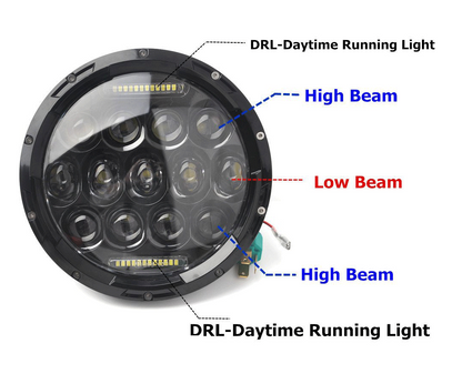 Универсален 7 инча 18см ЛЕД LED фар лампа халоген 12V-24V къси/дълги с DRL дневни светлини бяло 4000lm за АТВ джип мотоциклет камион трактор и др.
