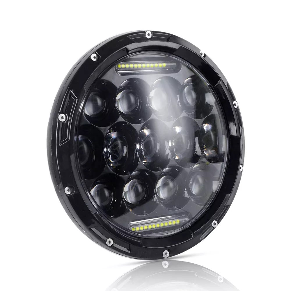 Универсален 7 инча 18см ЛЕД LED фар лампа халоген 12V-24V къси/дълги с DRL дневни светлини бяло 4000lm за АТВ джип мотоциклет камион трактор и др.