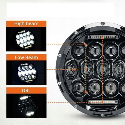 Универсален 7 инча 18см ЛЕД LED фар лампа халоген 12V-24V къси/дълги с DRL дневни светлини бяло 4000lm за АТВ джип мотоциклет камион трактор и др.