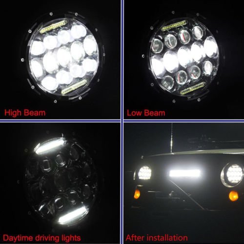 Универсален 7 инча 18см ЛЕД LED фар лампа халоген 12V-24V къси/дълги с DRL дневни светлини бяло 4000lm за АТВ джип мотоциклет камион трактор и др.