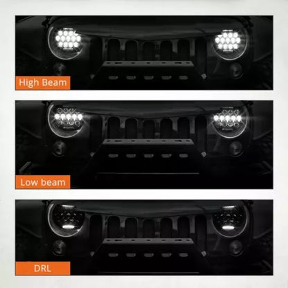 Универсален 7 инча 18см ЛЕД LED фар лампа халоген 12V-24V къси/дълги с DRL дневни светлини бяло 4000lm за АТВ джип мотоциклет камион трактор и др.