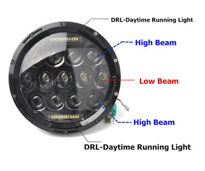 Комплект от 2бр. универсален 7 инча 18см ЛЕД LED фар лампа халоген 12V-24V къси/дълги с DRL дневни светлини бяло 8000lm за АТВ джип мотоциклет камион трактор и др.