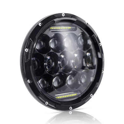 Комплект от 2бр. универсален 7 инча 18см ЛЕД LED фар лампа халоген 12V-24V къси/дълги с DRL дневни светлини бяло 8000lm за АТВ джип мотоциклет камион трактор и др.