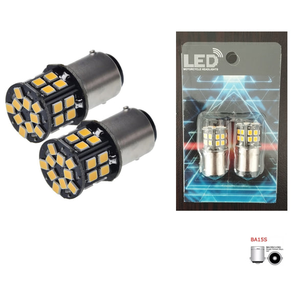 Комплект 2бр. LED Лед Крушки, 30 SMD, BA15S 1156 (PY21W), 12V, оранжева светлина canbus, срещуположни пинове (180°)