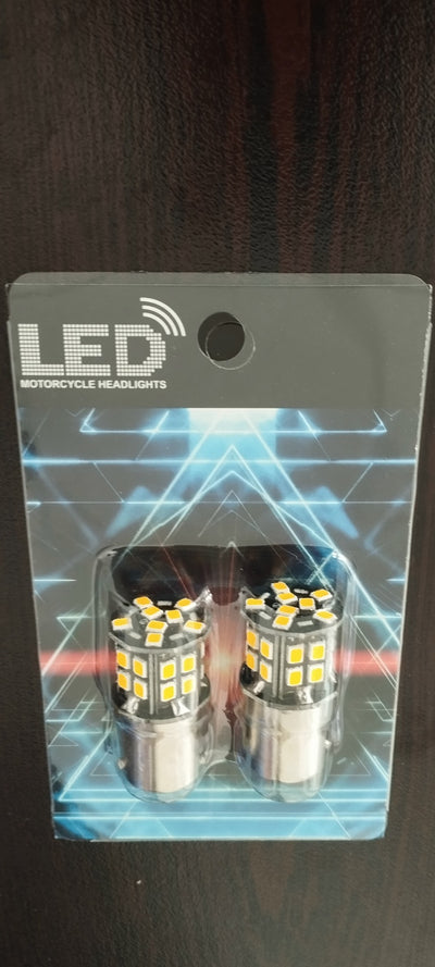 Комплект 2бр. LED Лед Крушки, 30 SMD, BA15S 1156 (PY21W), 12V, оранжева светлина canbus, срещуположни пинове (180°)