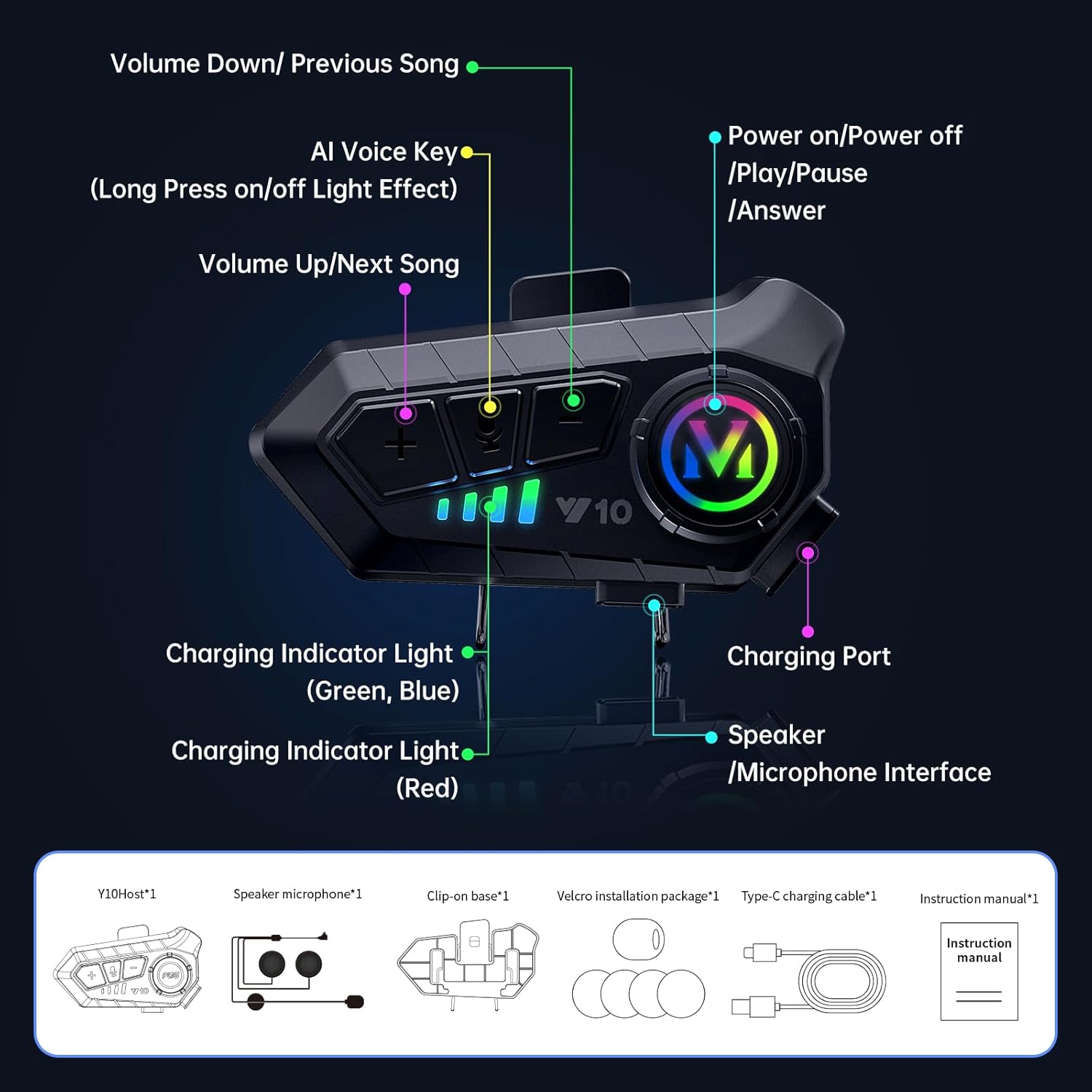 Комплект от 2бр. Безжична Bluetooth слушалка за моторна каска с двупосочен интерком и интелигентно шумопотискане