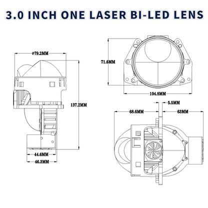 Комплект от 2бр. Bi-LED лазерни лупи за вграждане във фарове с къси и дълги светлини 3 инча 130W 8000lm 12V