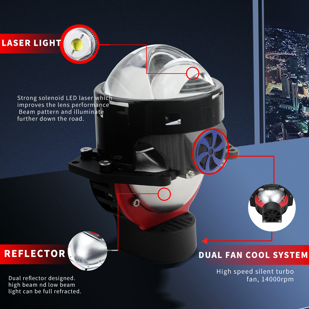 Комплект от 2бр. Bi-LED лазерни лупи за вграждане във фарове с къси и дълги светлини 3 инча 130W 8000lm 12V