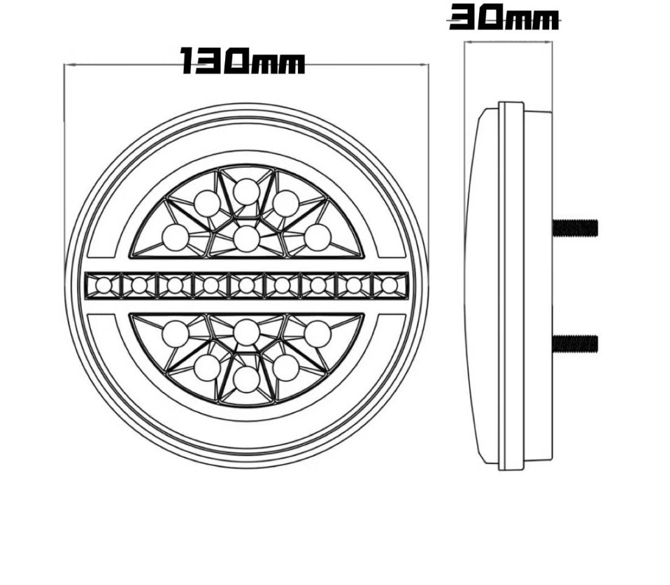 LED Лед Диоден Стоп Тип Хамбургер Неон Ефект с динамичен бягащ мигач Ø13cm 12V-24V За Камион, Ремарке, Бус , Каравана, Кемпер,Ван с 3 функции