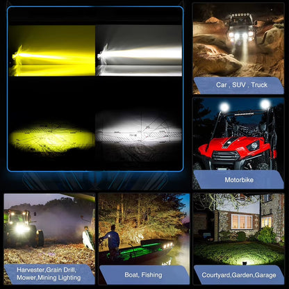 Универсален 30W Лед LED Халоген Фар Работна Лампа къси/дълги светлини бяла + жълта 9V - 60V за джип офроуд мотор мотоциклет