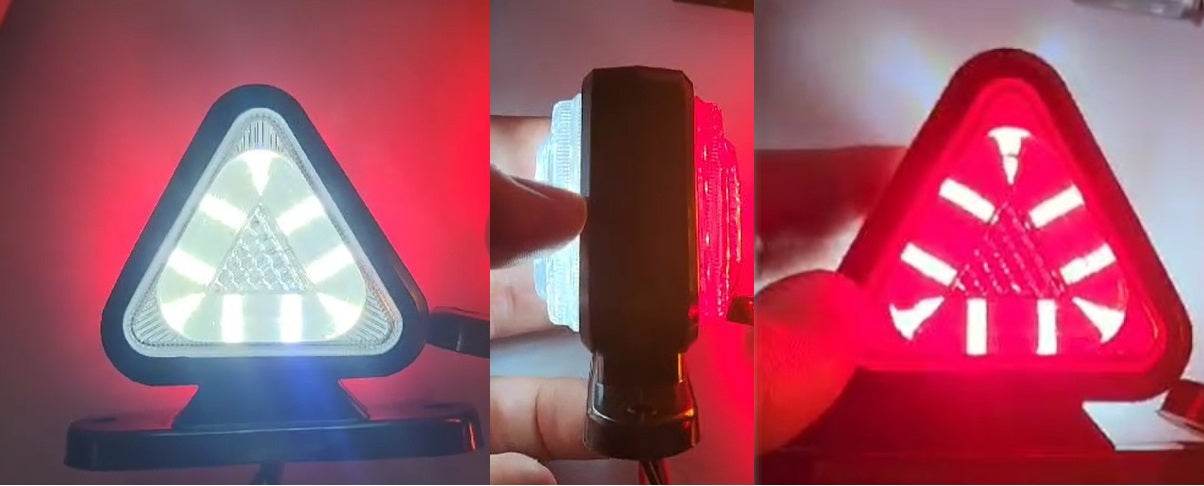 Комплект от 2 броя 18LED ЛЕД мини светодиоднен габарит токос тип рогче 12 - 24V бяло - червено с триъгълна форма Неон Ефект за ремаркета платформи камиони и др.