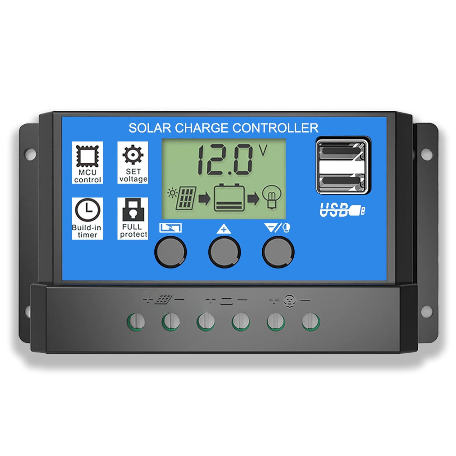 Соларен Заряден Контролер 20A PMW 12V 24V LCD Дисплей, Двойни USB Портове, Защитна Система