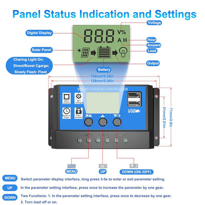 Соларен Заряден Контролер 20A PMW 12V 24V LCD Дисплей, Двойни USB Портове, Защитна Система