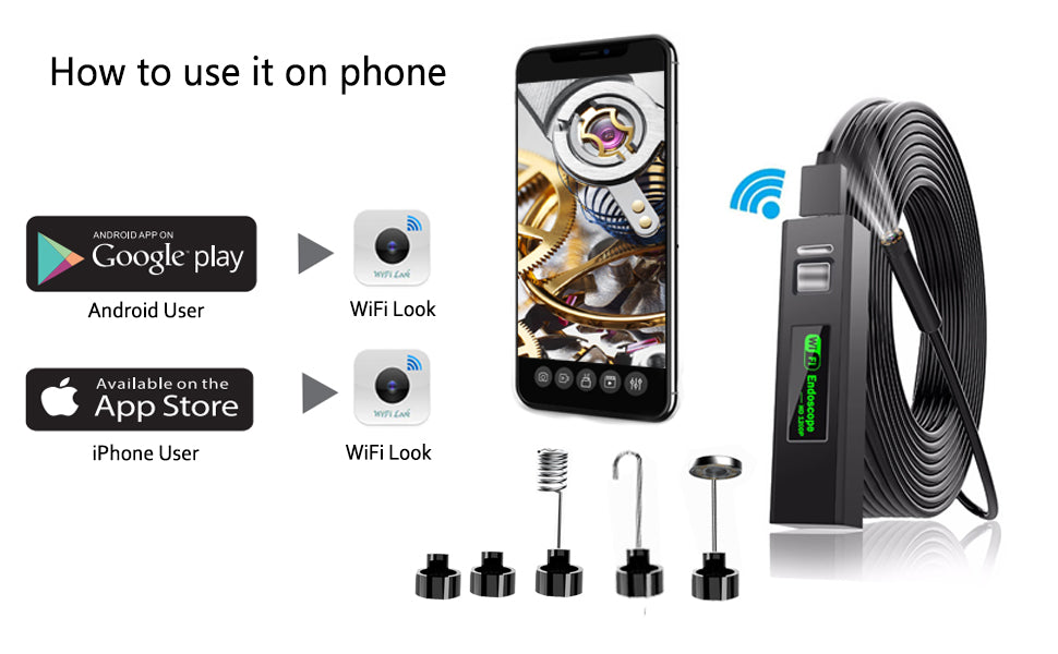 HD WIFI Безжичен ендоскоп камера за телефон съвместим с iOS и Android 720p 5м кабел
