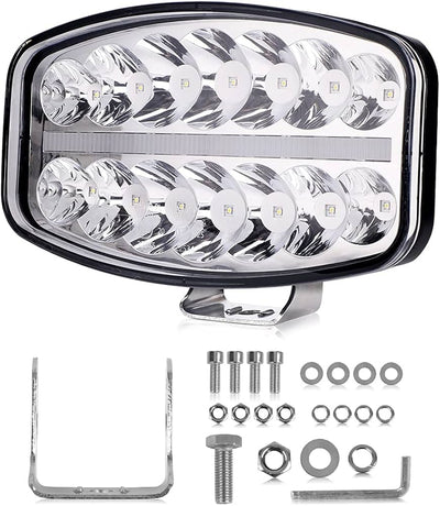 80W LED Лед Фар Халоген с DRL дневни светлини габарит бяло - оранжево неон ефект 24,5см x 13,9см, 4100lm, 12V - 24V, E-Mark Подходящ За DAF MAN Scania Volvo и др.