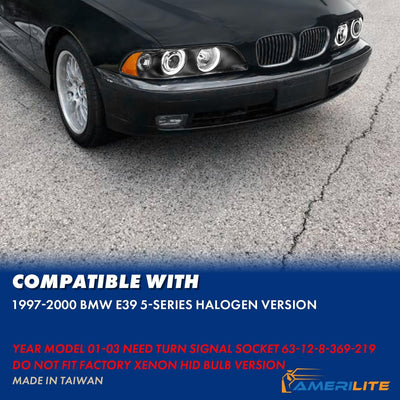 Комплект фарове с Angel Eyes за BMW 5-та серия E39 1997–2003г. черни с крушки
