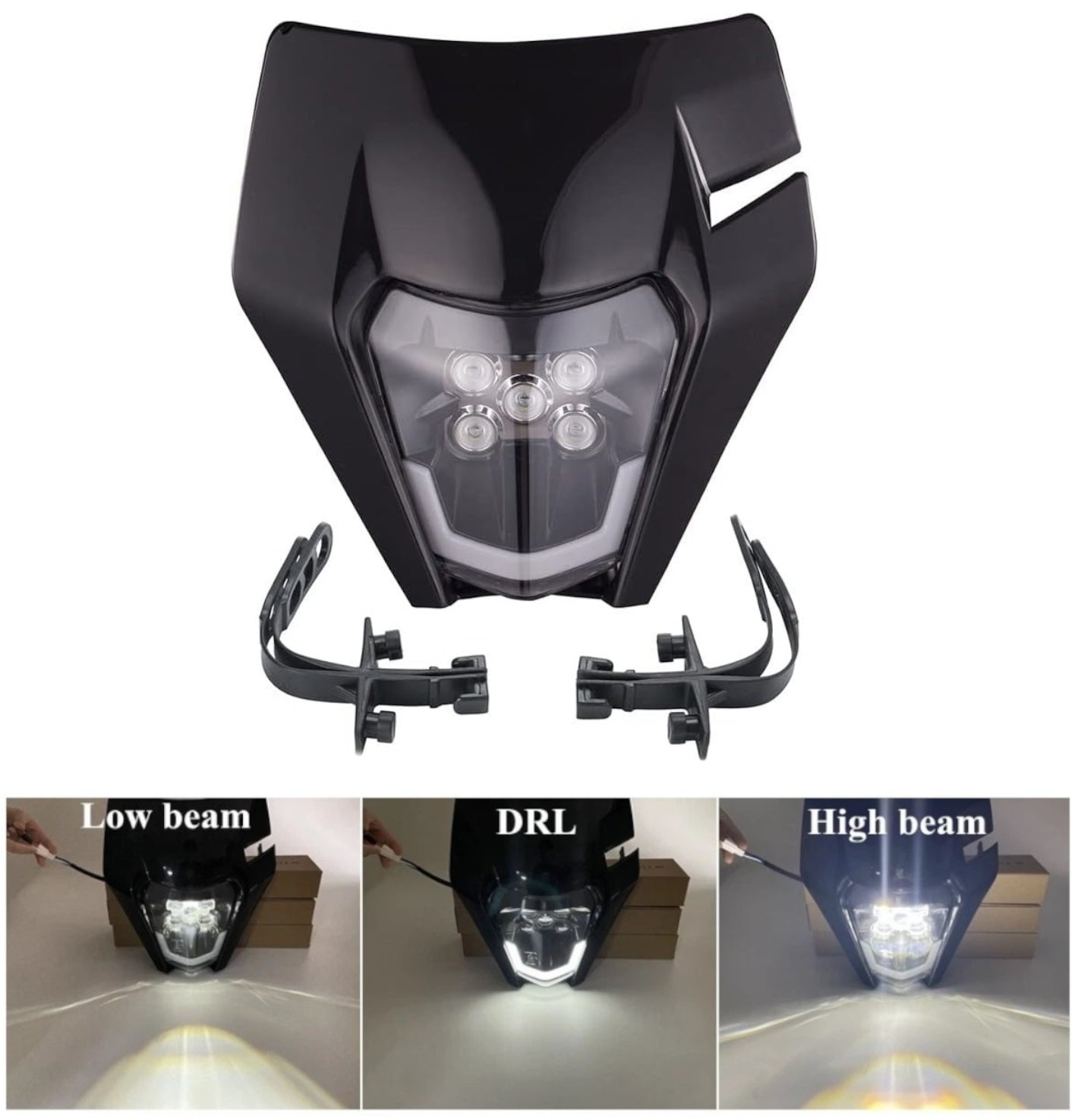 Маска с LED Фар за мотор, мотоциклет Черна с къси и дълги светлини - Универсален модел за ENDURO / Trail / Streetfighter