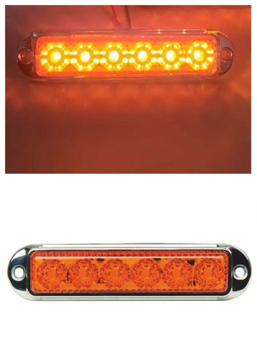 LED Габарит Маркер, 6 диода, хромирана рамка, Оранжев - 12V-24V