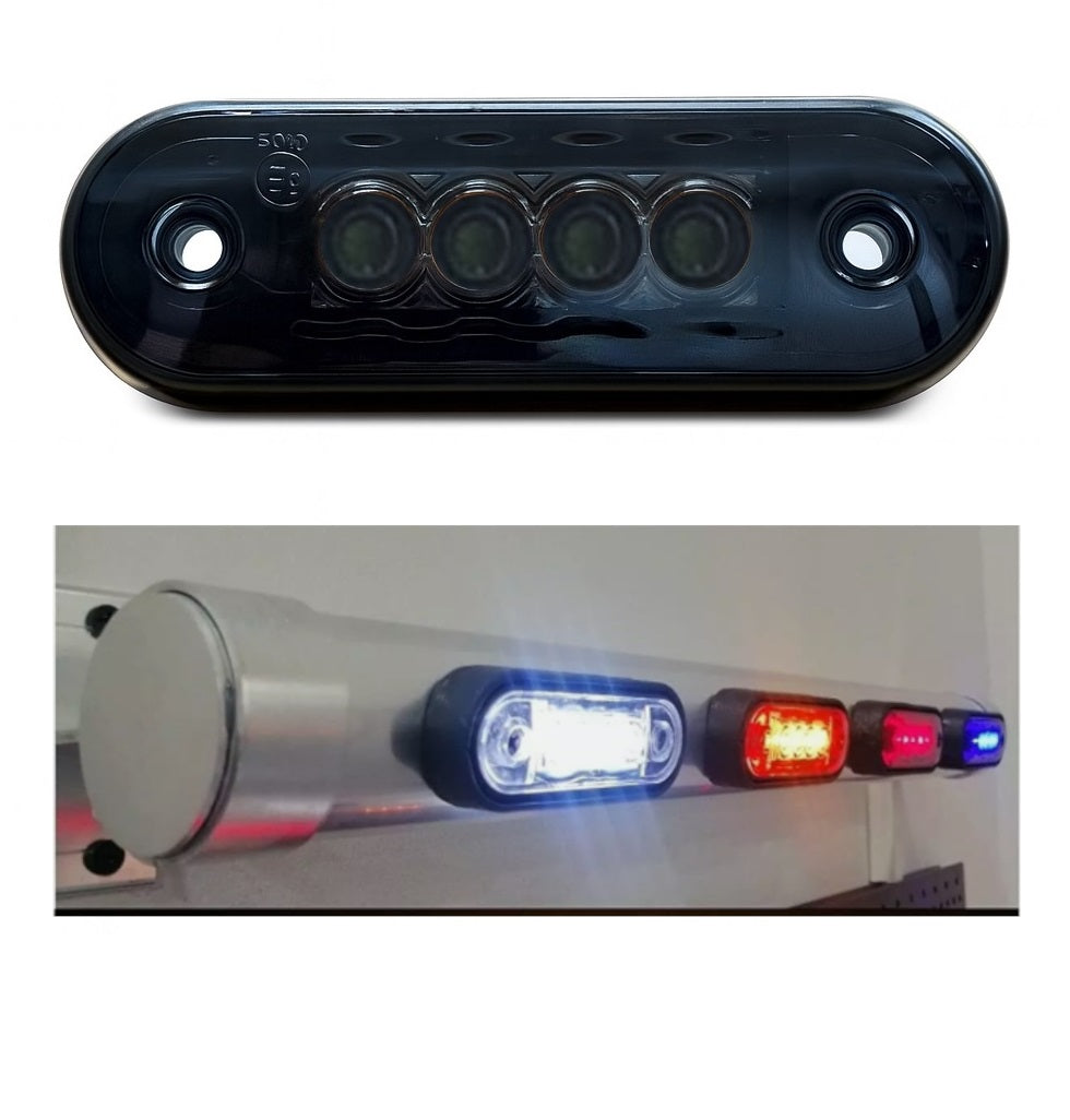 Опушен LED габарит, маркер, токос, Червен, 4 диода, 12V-24V - с извит гръб за монтаж на Ролбар, Булбар