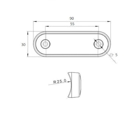 Опушен LED габарит, маркер, токос, Червен, 4 диода, 12V-24V - с извит гръб за монтаж на Ролбар, Булбар