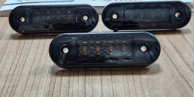 Опушен LED габарит, маркер, токос, Червен, 4 диода, 12V-24V - с извит гръб за монтаж на Ролбар, Булбар