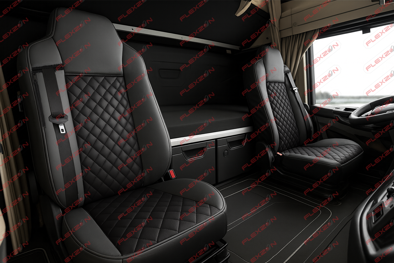 Комплект 1+1 тапицерия от еко кожа за MAN TGX 2015-2020 - черно