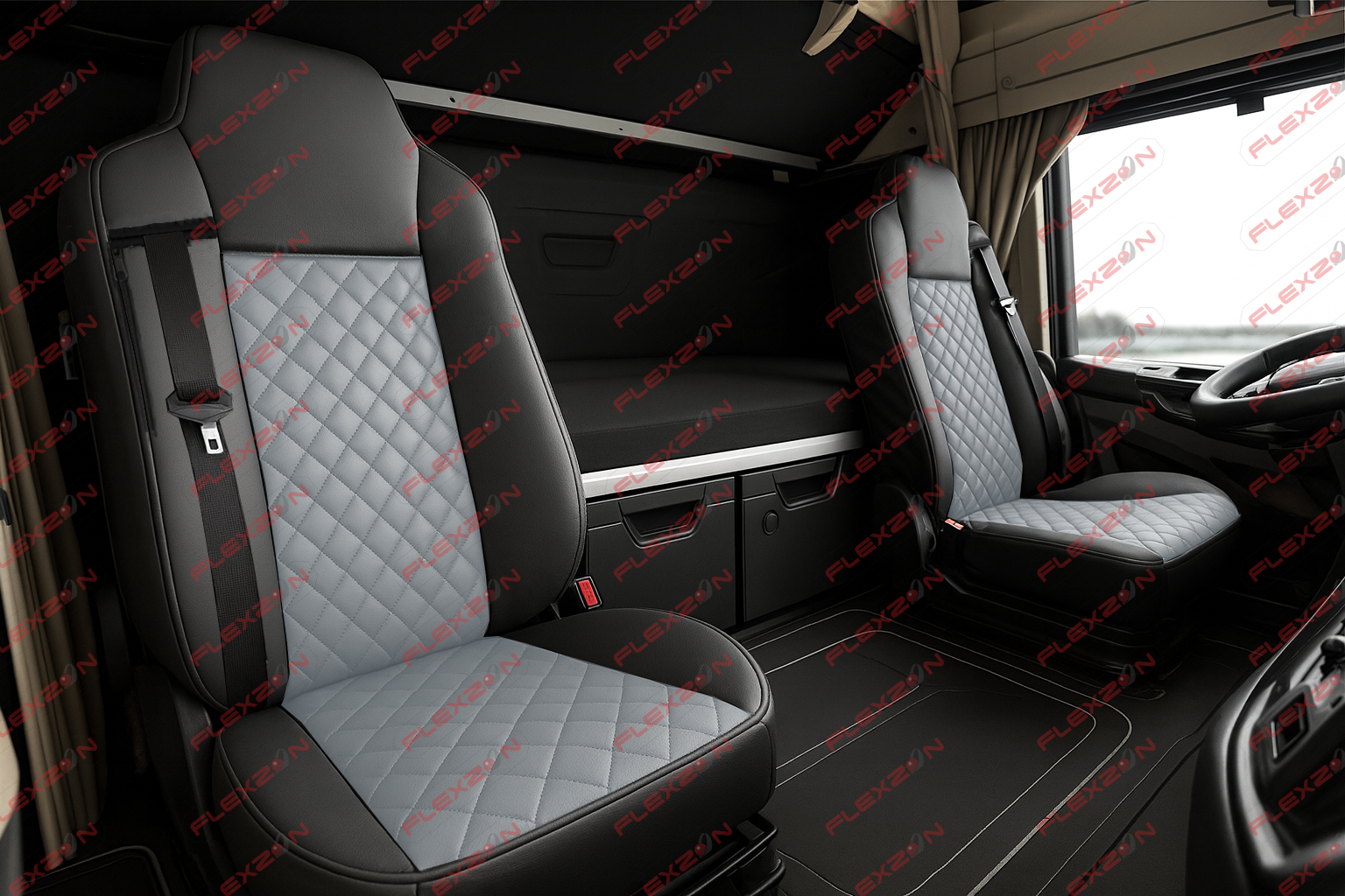 Комплект 1+1 тапицерия от еко кожа за MAN TGX 2015-2020 - сиво-черно