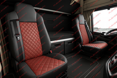 Комплект 1+1 тапицерия от еко кожа за MAN TGX 2015-2020 - червено-черно