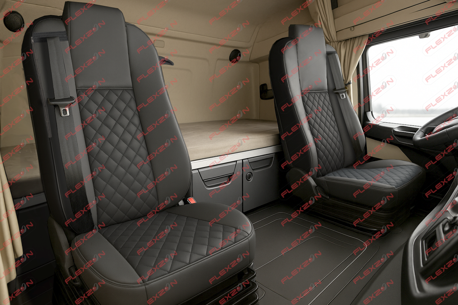Комплект 1+1 тапицерия от еко кожа за MERCEDES ACTROS MP4 EURO 6 2015-2021 - черно
