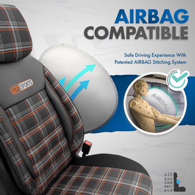 Комплект Луксозна Тапицерия OTOM текстил с еко кожа GTI SPORTS Design – Черна с оранжев шев, за Предни и Задни Седалки