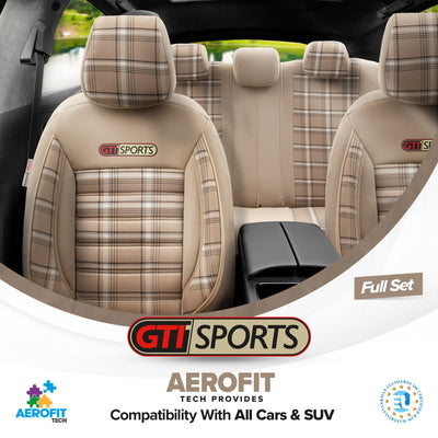 Комплект Луксозна Тапицерия OTOM текстил с еко кожа GTI SPORTS Design – Бежова с бежов шев, за Предни и Задни Седалки
