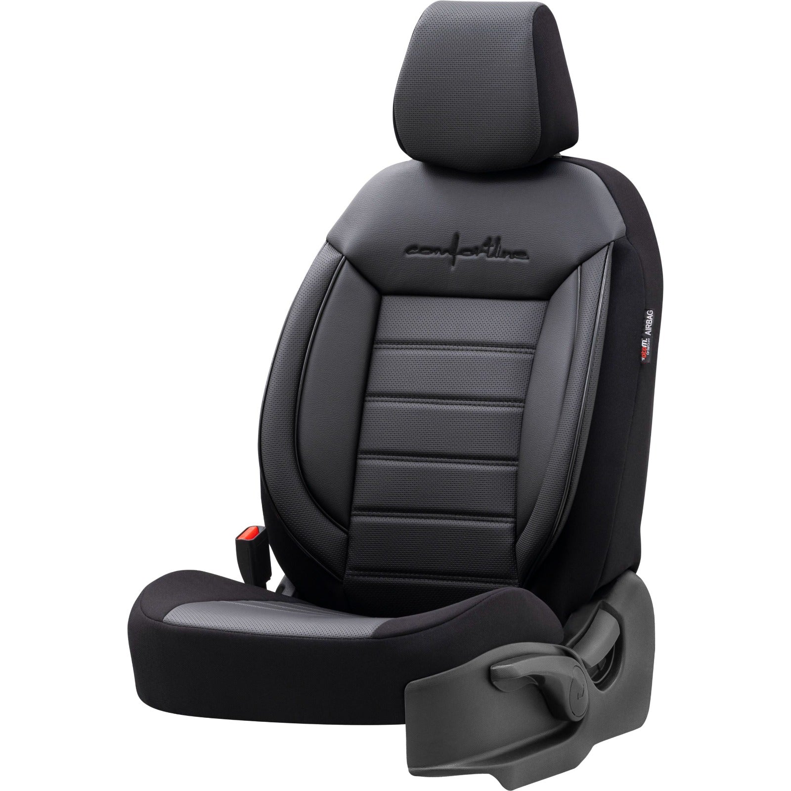 Комплект Луксозна Тапицерия OTOM текстил с еко кожа COMFORT LINE Design – Черна с черен шев, за Предни и Задни Седалки