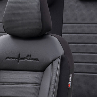Комплект Луксозна Тапицерия OTOM текстил с еко кожа COMFORT LINE Design – Черна с черен шев, за Предни и Задни Седалки