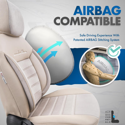Комплект Луксозна Тапицерия OTOM текстил с еко кожа COMFORT LINE Design – Бежова с бежов шев, за Предни и Задни Седалки