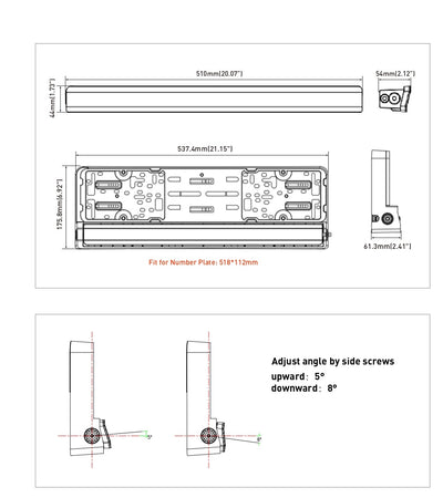 Рамка за Номер с Вграден LED Бар 20 51cm 12v 24v Бяла и Оранжева Дневна DRL Габаритна Светлина