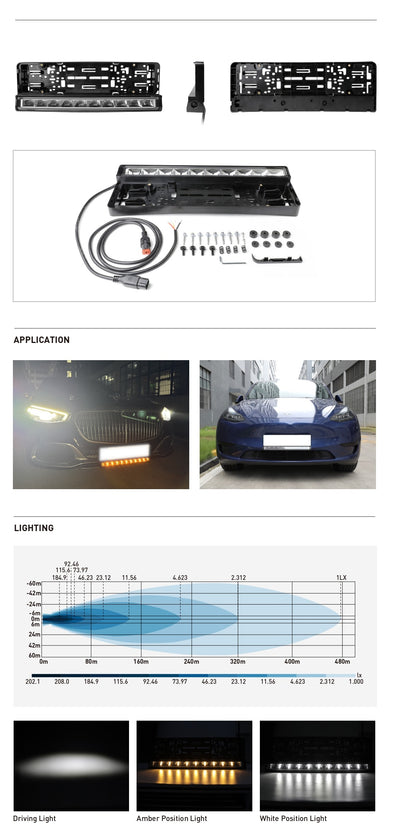 Рамка за Номер с Вграден LED Бар 20 51cm 12v 24v Бяла и Оранжева Дневна DRL Габаритна Светлина