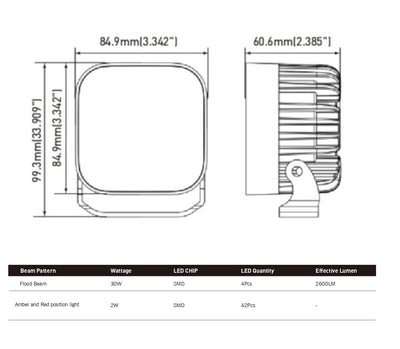 30W LED Халоген Бял, Разпръсната светлина с жълта и червена DRL светлина 12V-24V