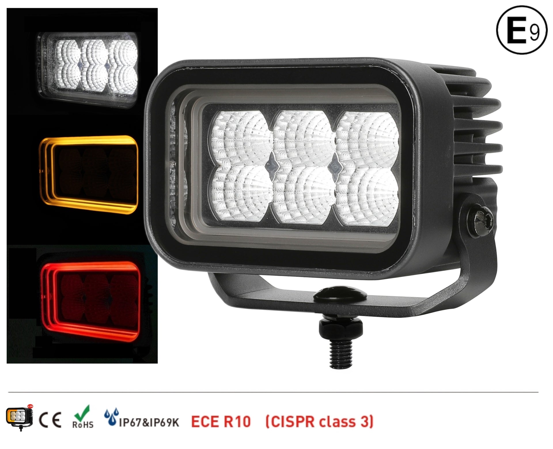 42W LED Халоген Бял, Разпръсната светлина с жълта и червена DRL светлина 12V-24V