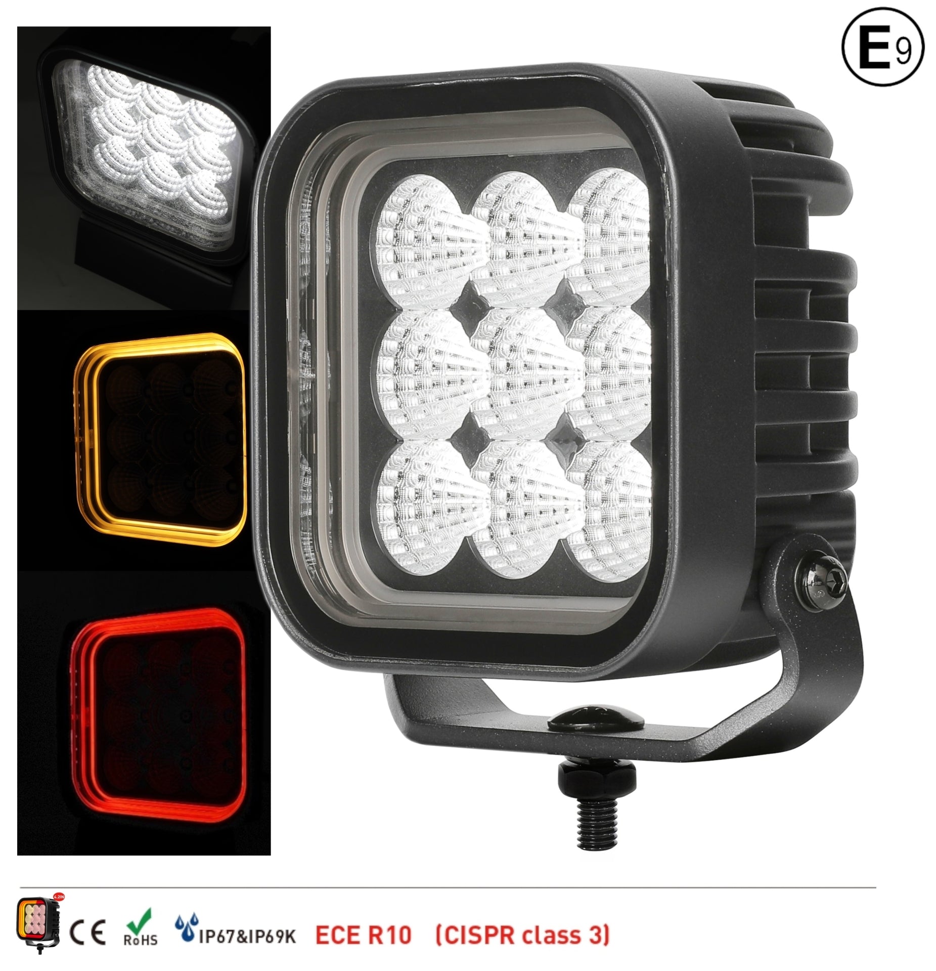 64W LED Халоген Бял, Разпръсната светлина с жълта и червена DRL светлина 12V-24V