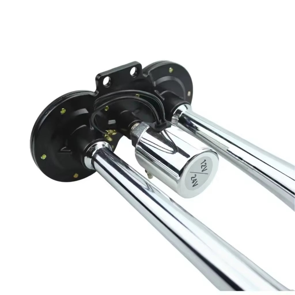Двойна Тромба клаксон с жълта LED светлина, 300 dB – 12V / 24V