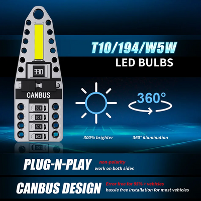 Комплект 2 бр. LED крушки T10, W5W, CANBUS, 6000K бяла светлина, 200 лумена, 12V – блистер