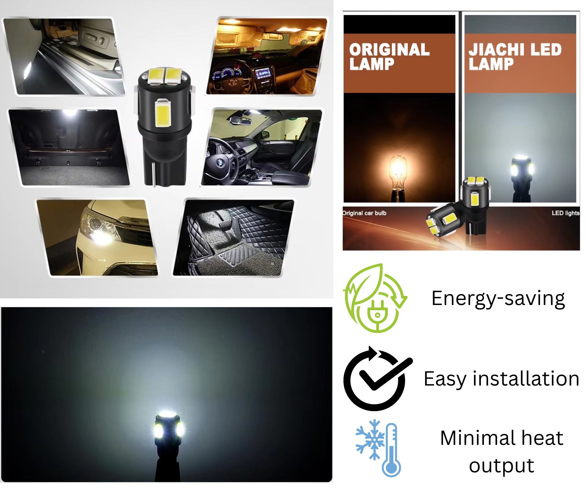 Комплект 2 бр. LED крушки T10 W5W, 7000K бяла светлина, ниска консумация, 12V - блистер