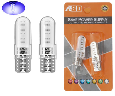 Комплект 2 бр. LED крушки T10 W5W, синя светлина, CANBUS, Silica LED, 12V - блистер