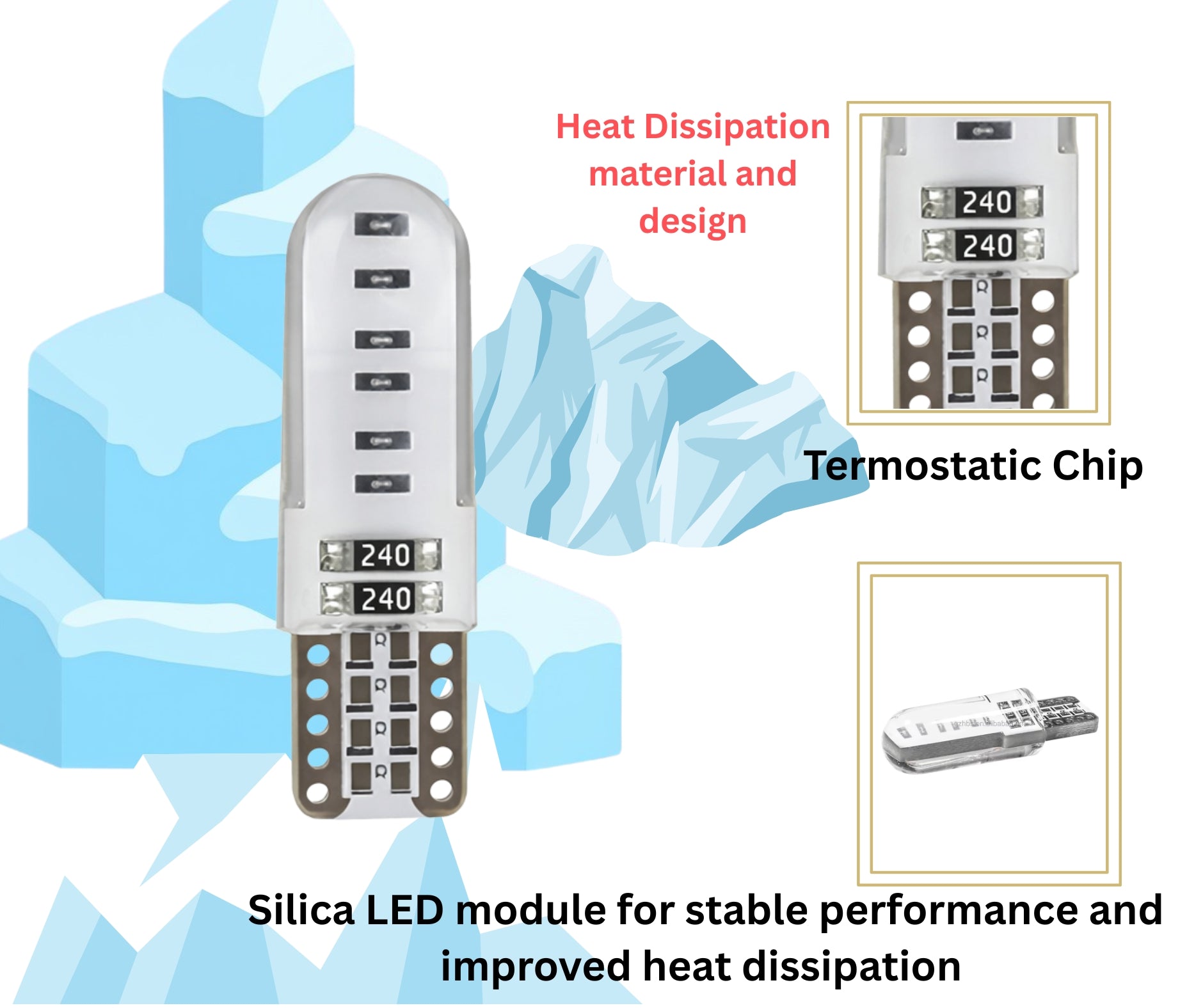 Комплект 2 бр. LED крушки T10 W5W, синя светлина, CANBUS, Silica LED, 12V - блистер