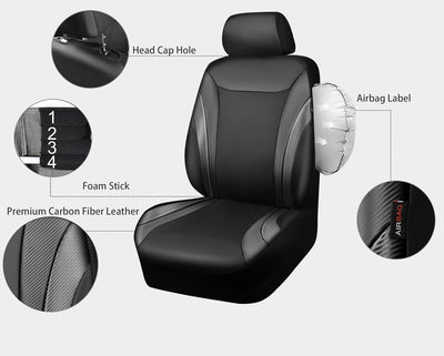 Луксозен комплект универсална автомобилна тапицерия от 9 части – черна с карбон ефект, еко кожа и дишащ текстил