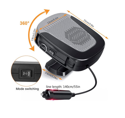 Автомобилна печка с вентилатор 4 сезона 12V 150W – режим отопление / вентилатор, размразяване и обезпотяване