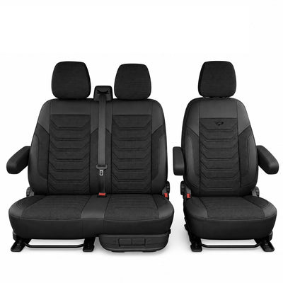 Комплект луксозна тапицерия PANDA за VW T5/T6/T7 2003 - Еко кожа и текстил, Черно/Сиво
