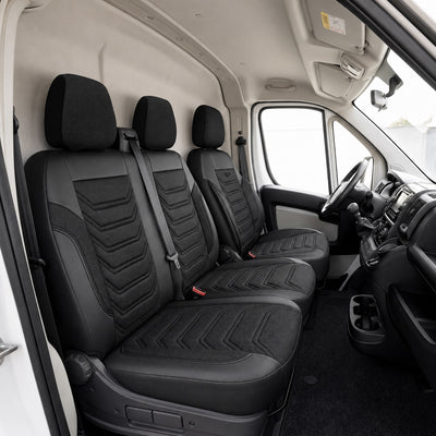 Комплект луксозна тапицерия PANDA за FORD TRANSIT CUSTOM MK2 2023-, Еко кожа и текстил, Черно/Сиво