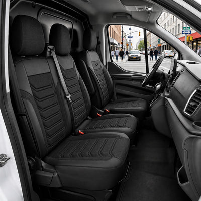 Комплект луксозна тапицерия PANDA за PEUGEOT EXPERT III 2016- / CITROEN JUMPY III 2016- / OPEL VIVARO C 2019- / FIAT SCUDO 2022-, Еко кожа и текстил, Черно/Сиво